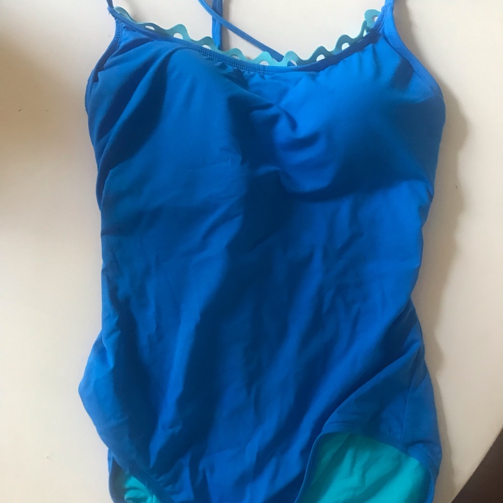 Blue one piece bathing suit!